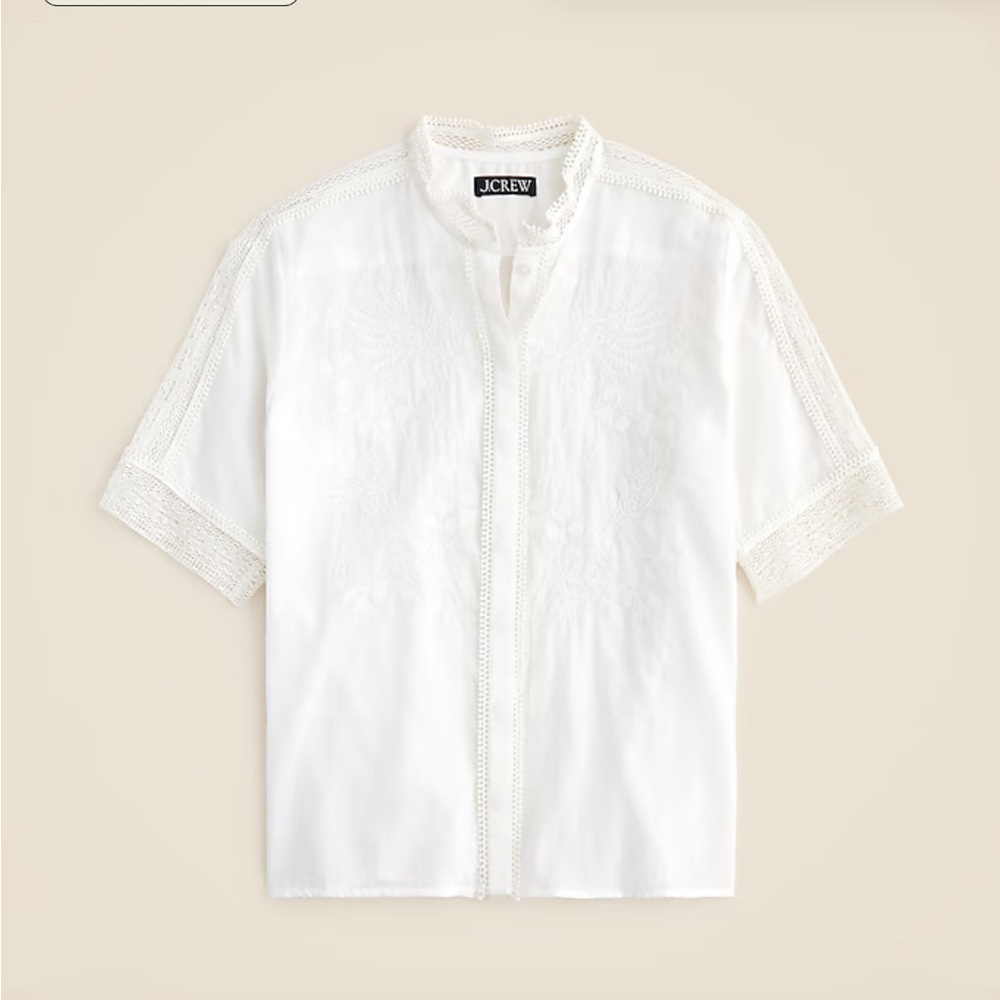 NWT J.Crew Embroidered lace-trim button-up shirt in cotton voile